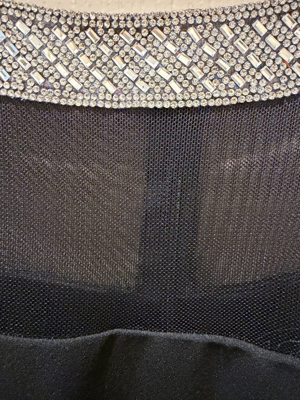 Alex Evenings Black Long Sleeve Mesh Dress with Beaded Collar - Picture 2 of 8
